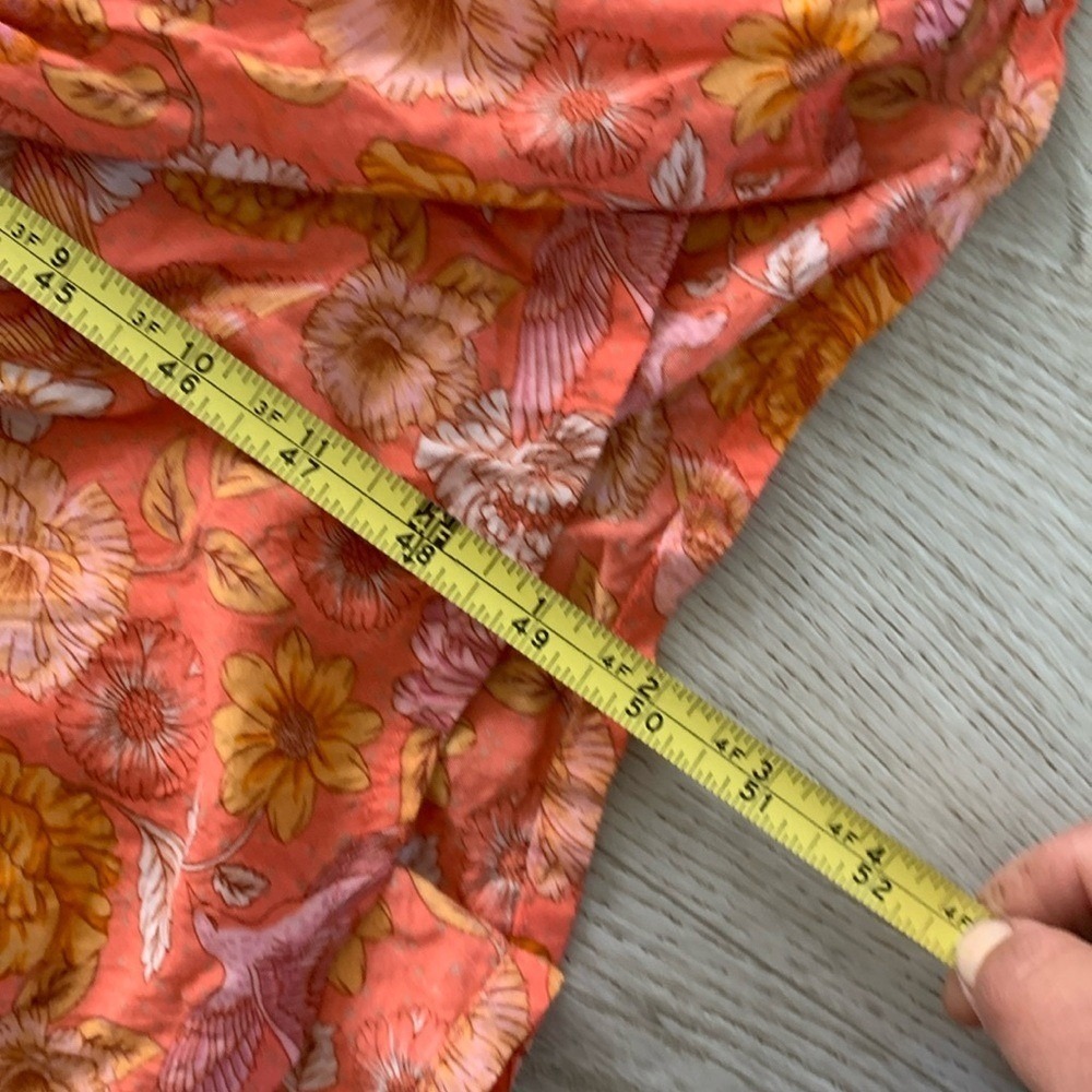 ELF Wrap Dress made by hand Size L birds Floral print ruffle smocked waist tie - Picture 3 of 16